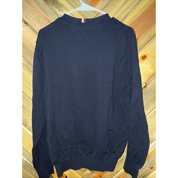 Tommy Hilfiger Men’s Sweater Large Black V-Neck 100% Cotton Classic Pullover - Picture 4 of 4